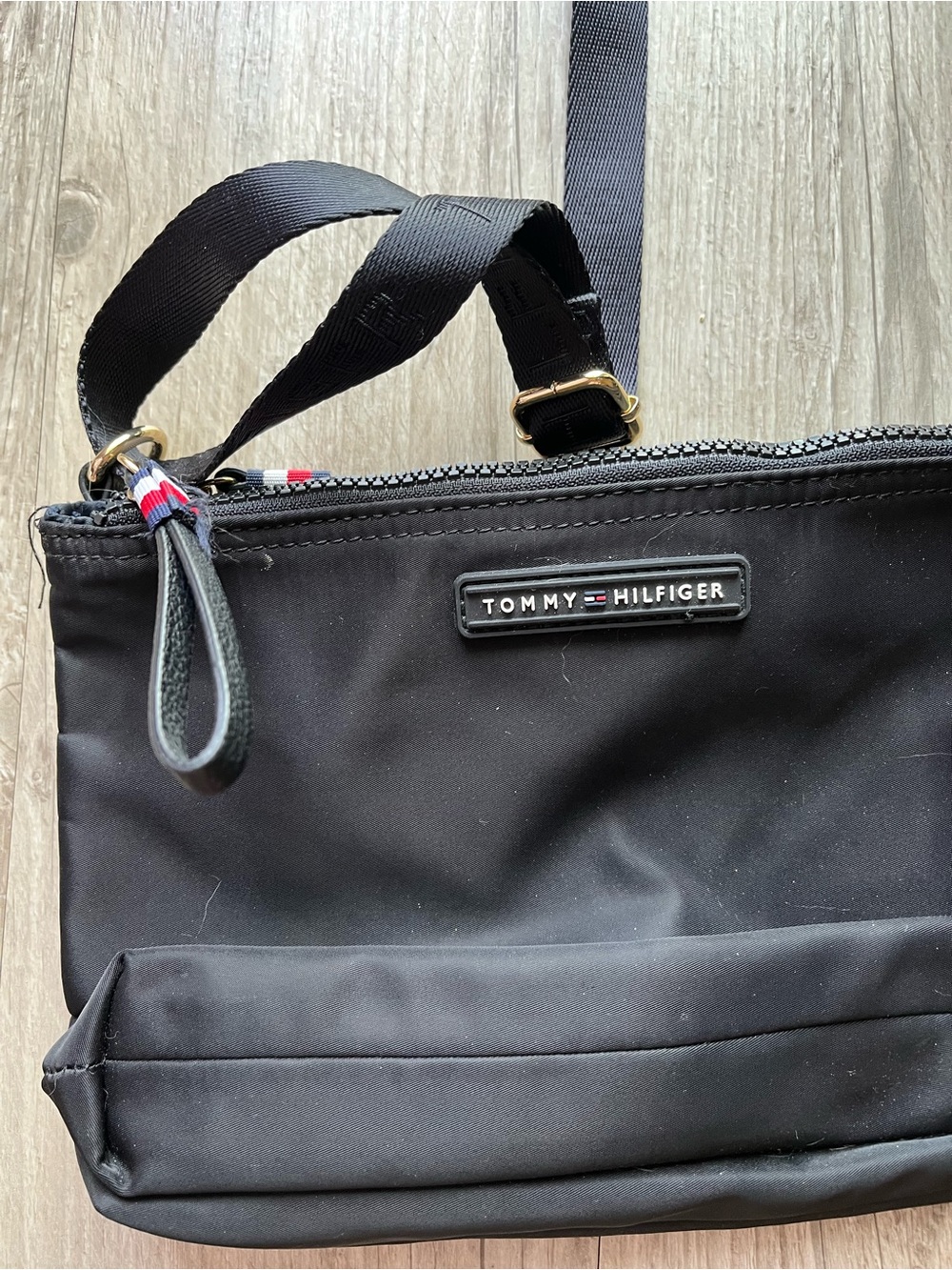 Tommy Hilfiger Black Nylon Crossbody Belt Bag with Flag Detail